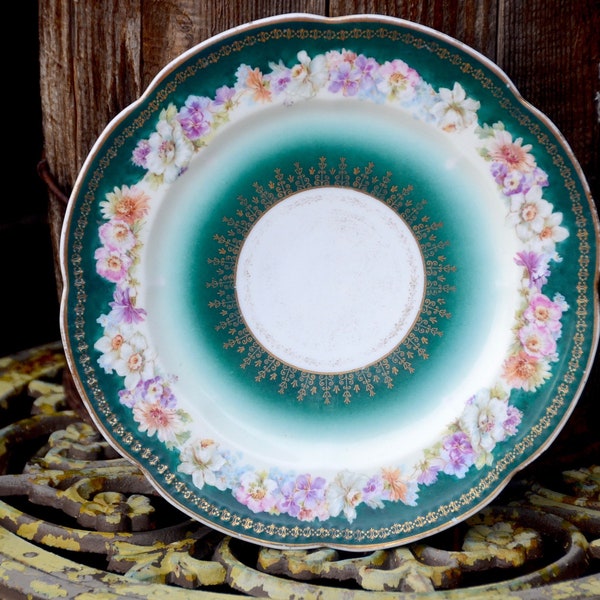 Antique Austria PLATE Teal | Cabinet Plate | Merkelsgrun Porcelain | 1912 to 1918 Porcelain Plate | Peacock Color Decor | Prussia #B32