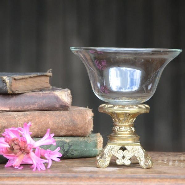 Vintage Hollywood Regency CANDY DISH Brass Footed | Ornate Brass Candy Dish | 1960s Candle Holder #J205