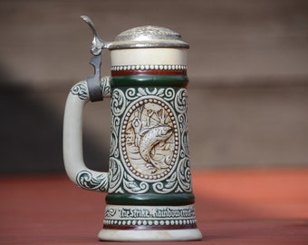 Vintage Avon Beer Stein: 1978 Ceramarte Trout & Setter Barware | Collectible Steins | Gifts for Dad | Fisherman Gifts | Fisherman Steins #I6
