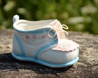 Vintage PARMA Ceramic Baby Shoe Planter: Blue & Pink Nursery Decor #Zx10