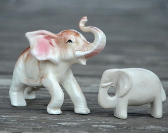 Vintage ELEPHANT FIGURINES | Hand-carved Wood Elephant | Art