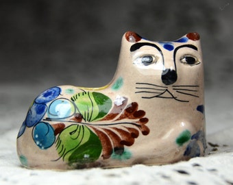 Vintage Mexican Folk Art Cat. Mexican Folk Art. Tonala Mexico Pottery. Mexican Cat. Southwestern Art. Hand Painted Cat. #161111