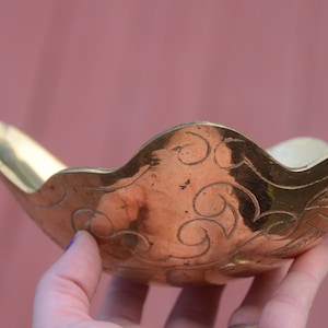 Brass DISH Made in India | Etched Brass Curved Bowl | Solid Brass | Boho Decor | Brass Bowl | Brass Trinket Dish | Smudge Sticks #AA204 Bowl