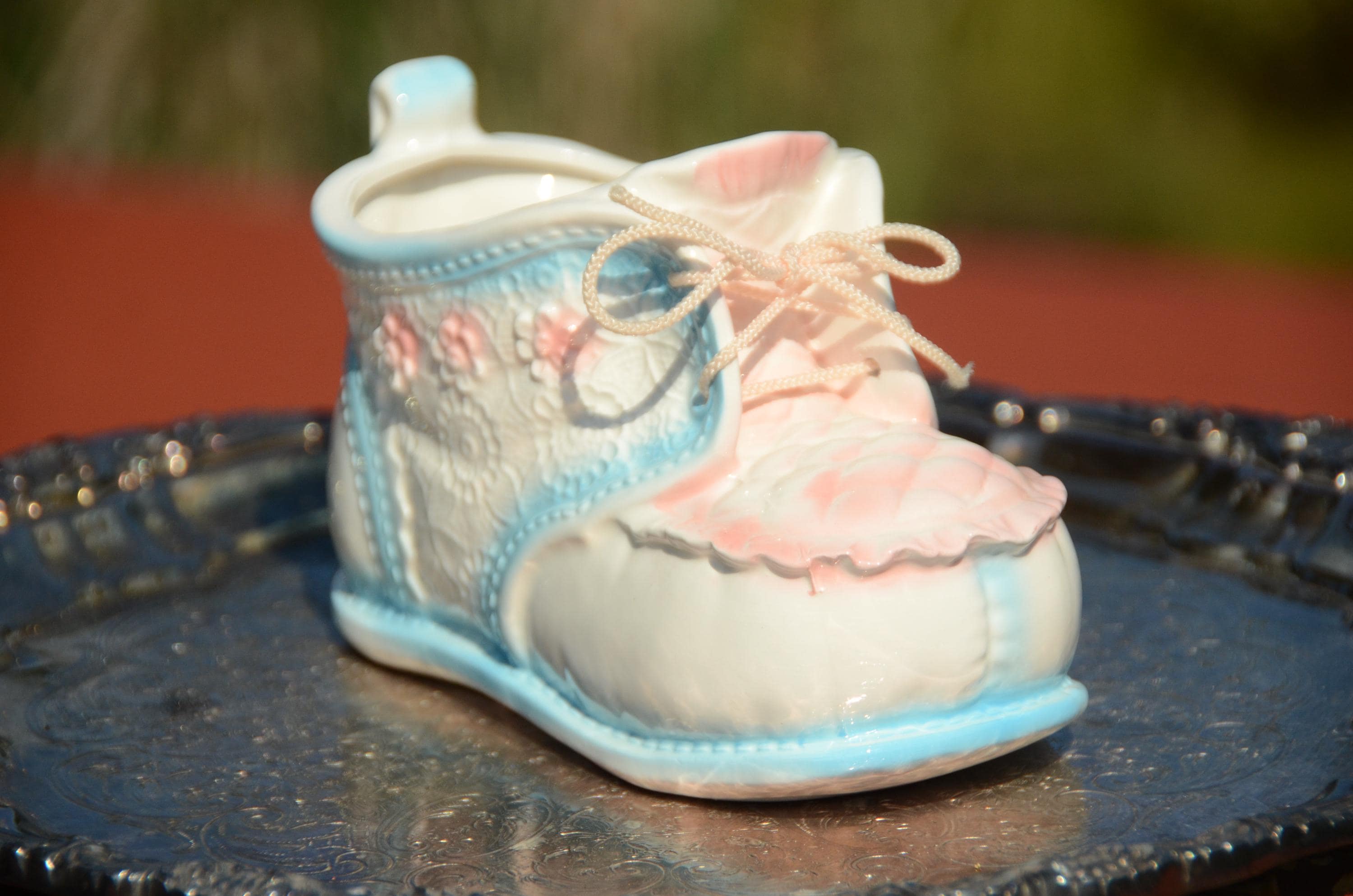 Vintage PARMA Ceramic Baby Shoe Planter: Blue & Pink Nursery Decor