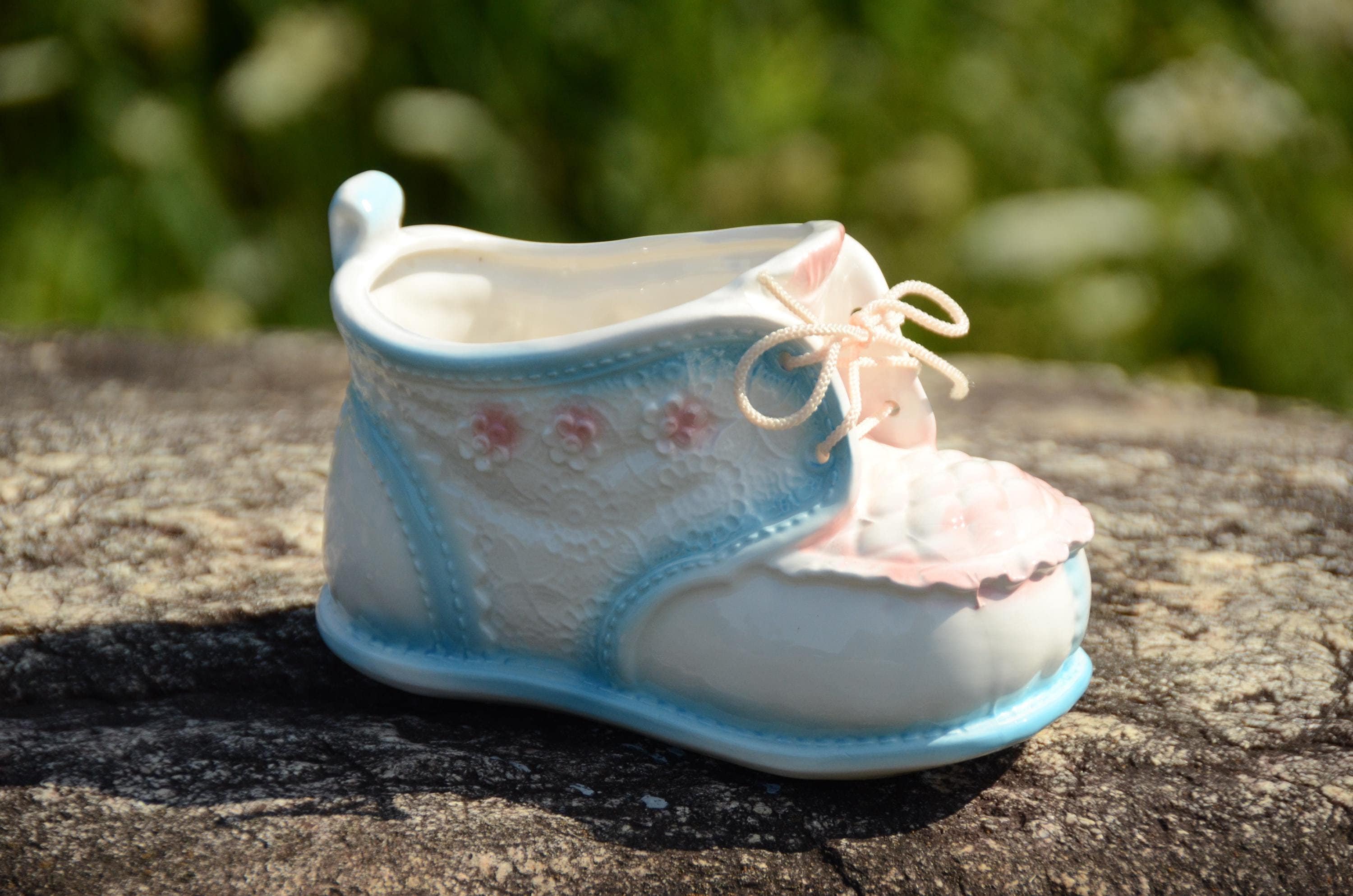 Vintage PARMA Ceramic Baby Shoe Planter: Blue & Pink Nursery Decor