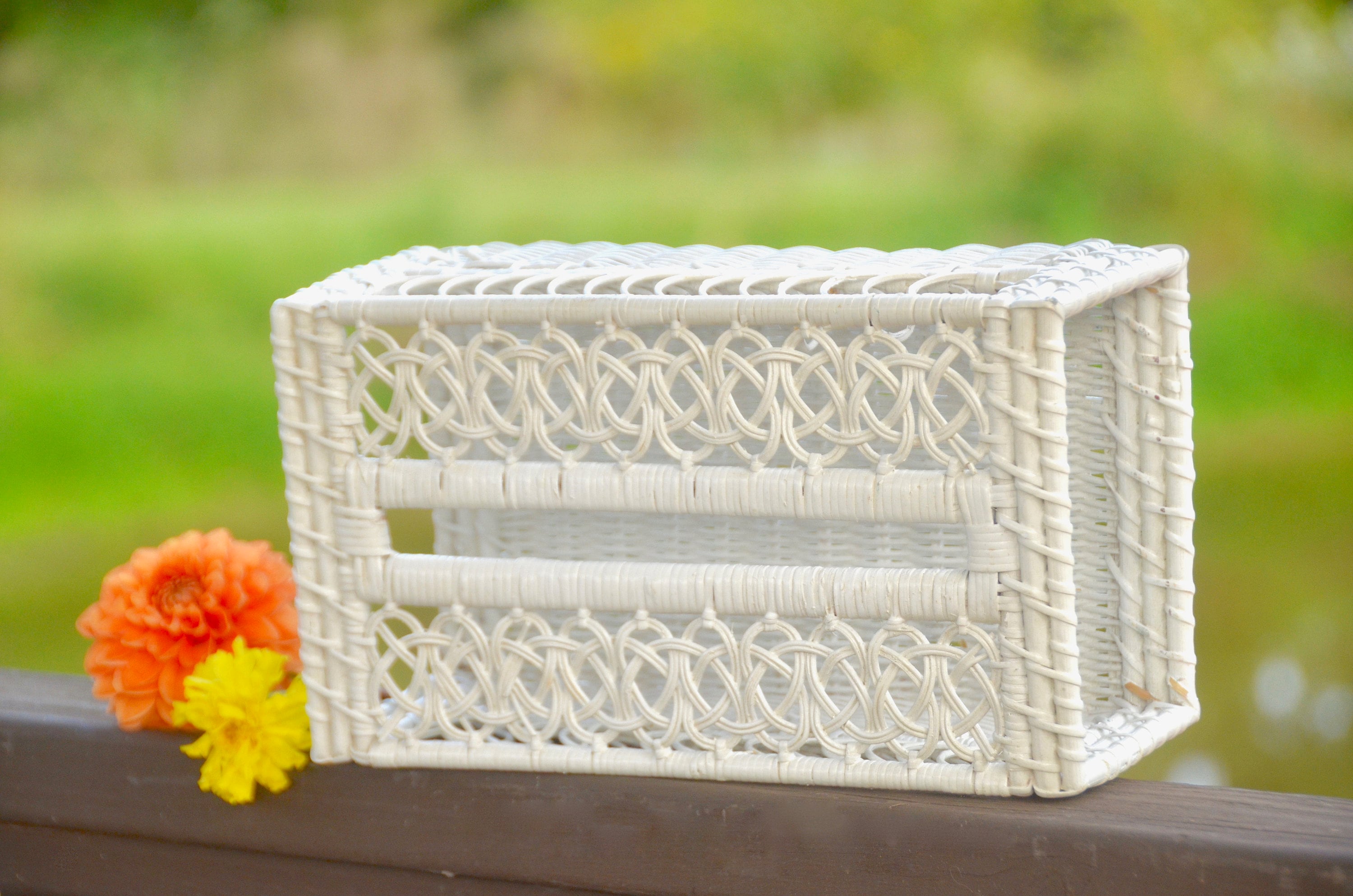 Vintage WICKER TISSUE Box Holder 70s White Rattan Kleenex Box Etsy