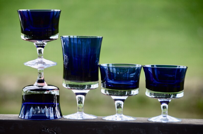 Denby Mirage blått glasglas från mitten av århundradet: Vin-/vattenbägare #N128 bild 3