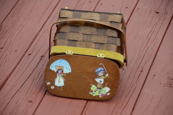 Retro Caro Nan Style Basket Purse. Wood Mid-Centu… - image 7