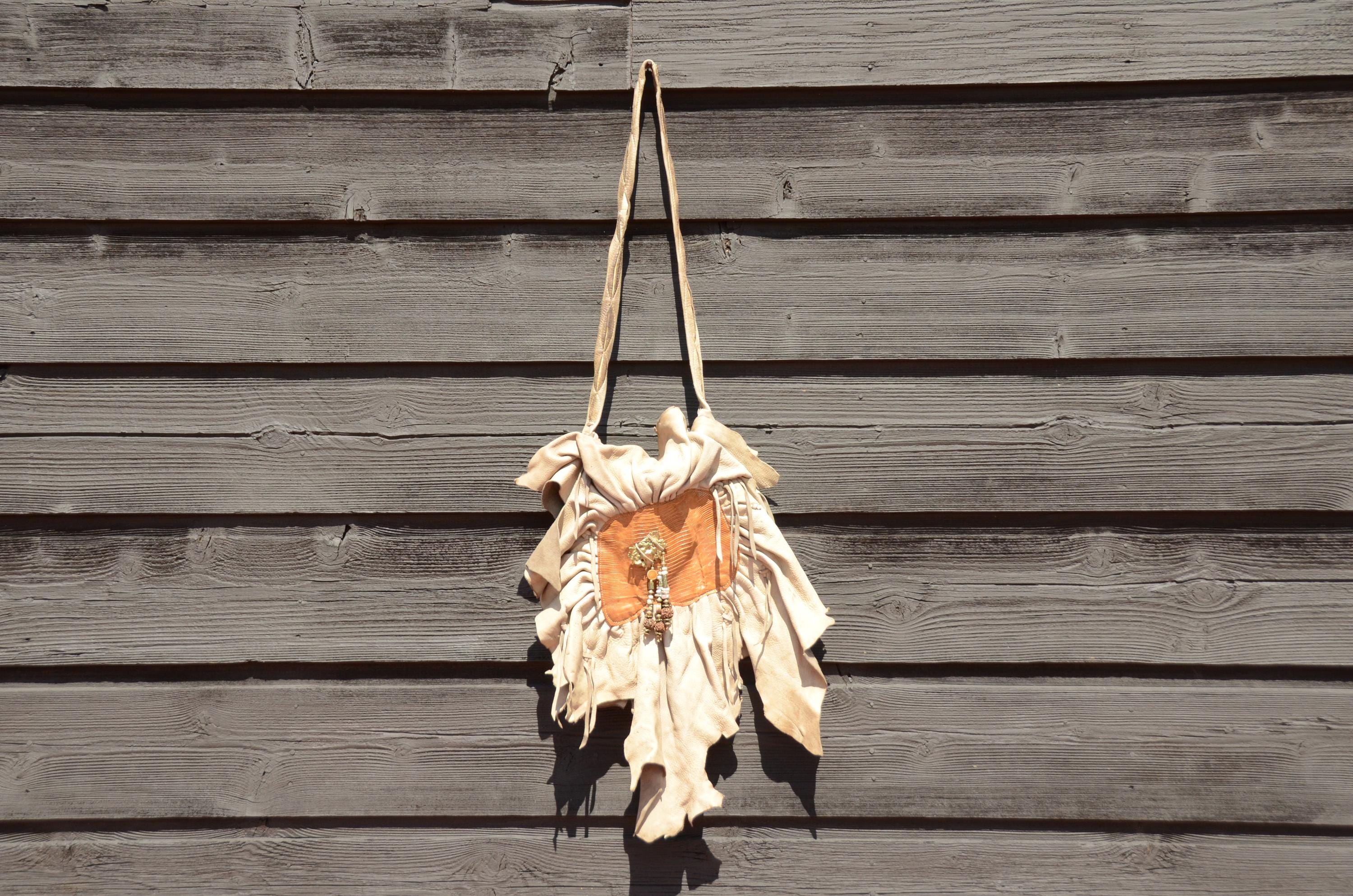 Erda Leather Crossbody Bag Camel Brown Handmade Maine Rustic Minimalist ERDA of Maine Crossbody Genuine Leather Handbag With Beads  main image 4
