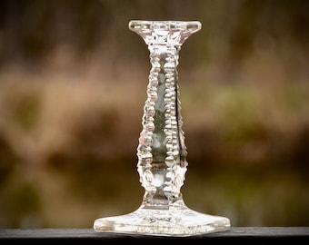 Antique CANDLESTICK HOLDER Fry H.C. Glass Company 1909 | Colonial Glass Pillar Candle Holder | Edwardian | Elegant Glass | Notched Cut Edges