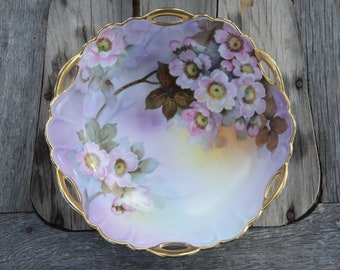 Tazón pintado a mano NORITAKE / Tazón de porcelana de flor de cerezo / Tazón elegante de cabaña púrpura y amarillo #M301