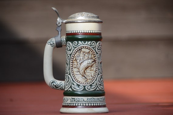 Vintage Avon Beer Stein: 1978 Ceramarte Trout & Setter Barware | Collectible Steins | Gifts for Dad | Fisherman Gifts | Fisherman Steins #I6