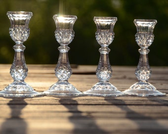 CRYSTAL CANDLESTICK Holder | Sold Per Candlestick | Diamond Point Crystal Taper Candle Holder | Cristal d'Arques Paris |Wedding Decor #R-14