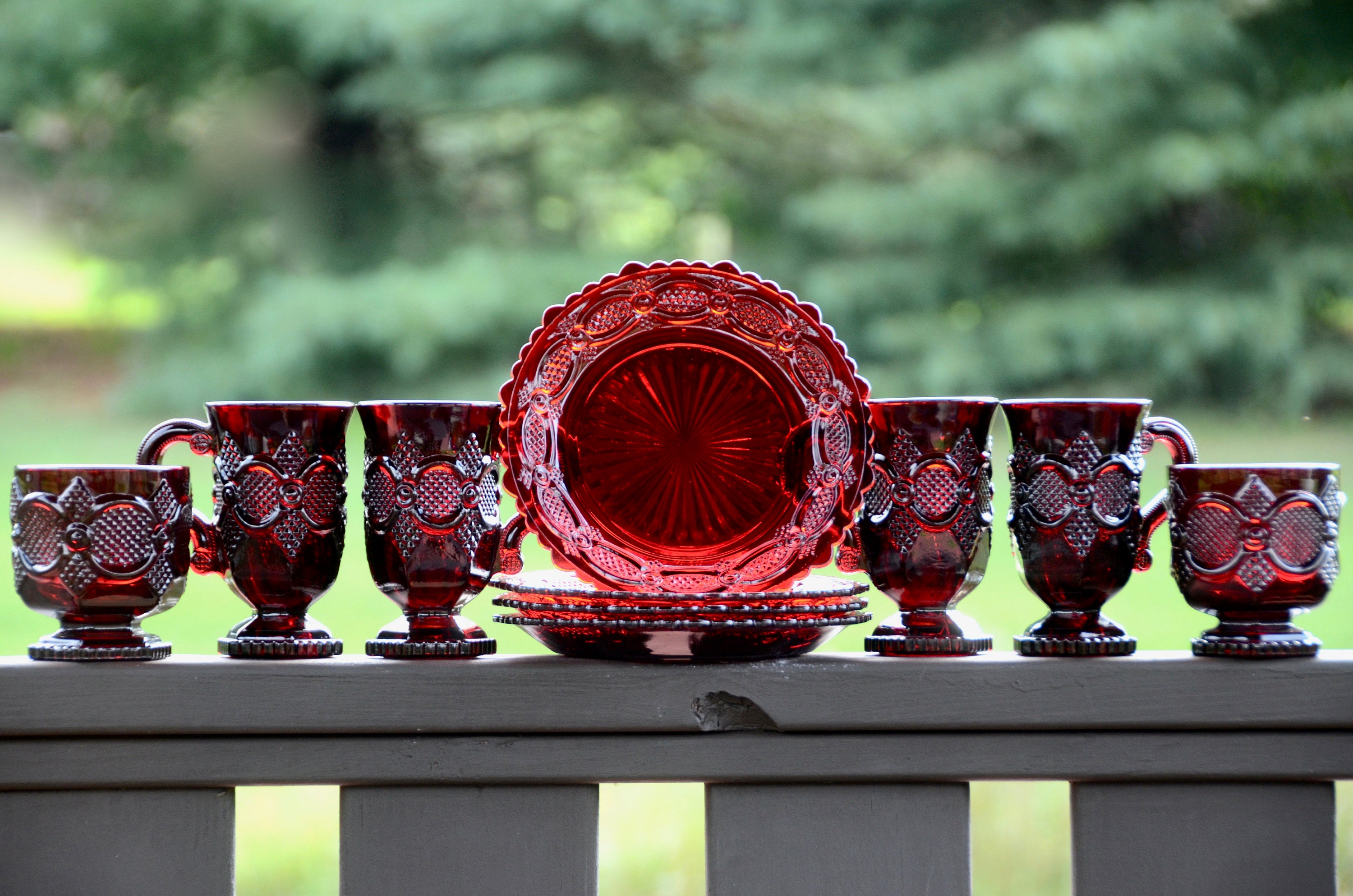 エイボン 1876ケープコッドガラス ルビーレッド AVON 3点セット