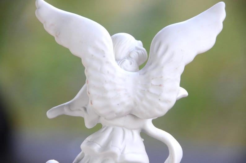 Vintage PORCELAIN Bisque ANGEL Figurine Playing a Violin Christmas