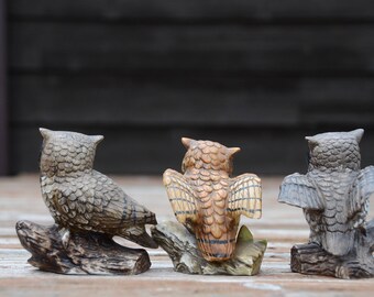 ヴィンテージ Homco 陶器製フクロウの置物：ミッドセンチュリー