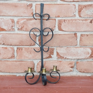 Vintage Iron and Brass WALL CANDLESTICK 3-Light Holder | Metal Gothic Candlestick | Gothic Decor | Iron Candle Holder Wall #zz6