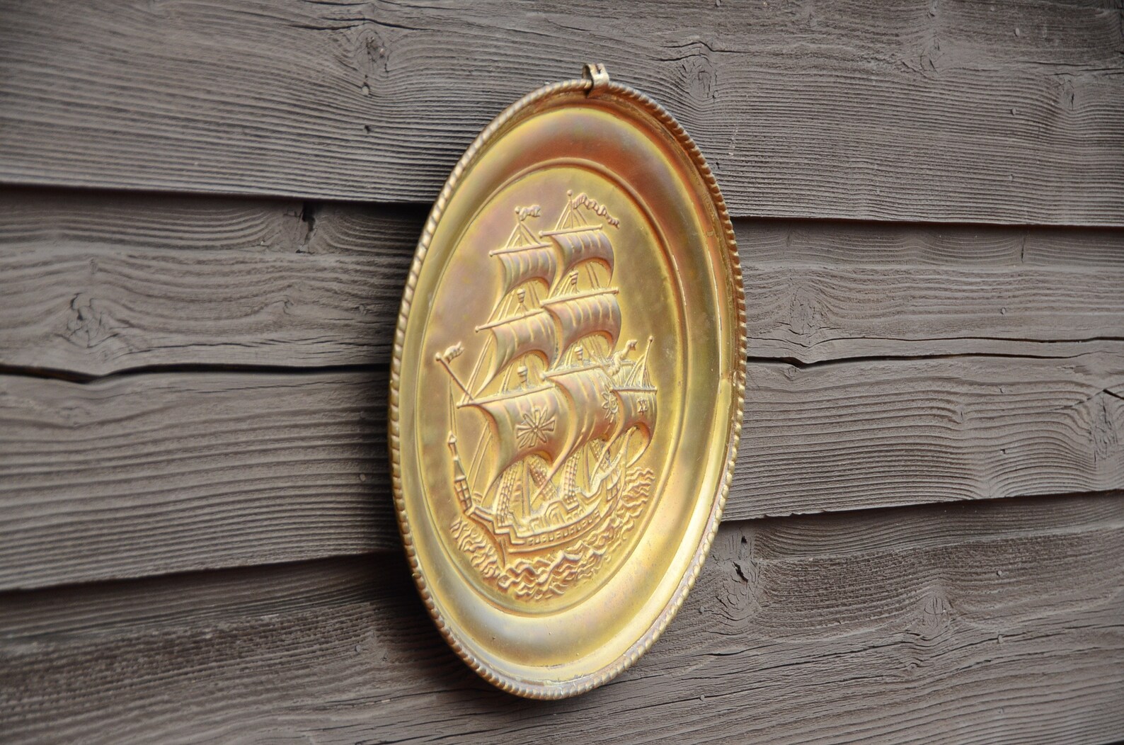 Vintage Brass Boat Wall Hanging Large Plate Nautical Decor Etsy