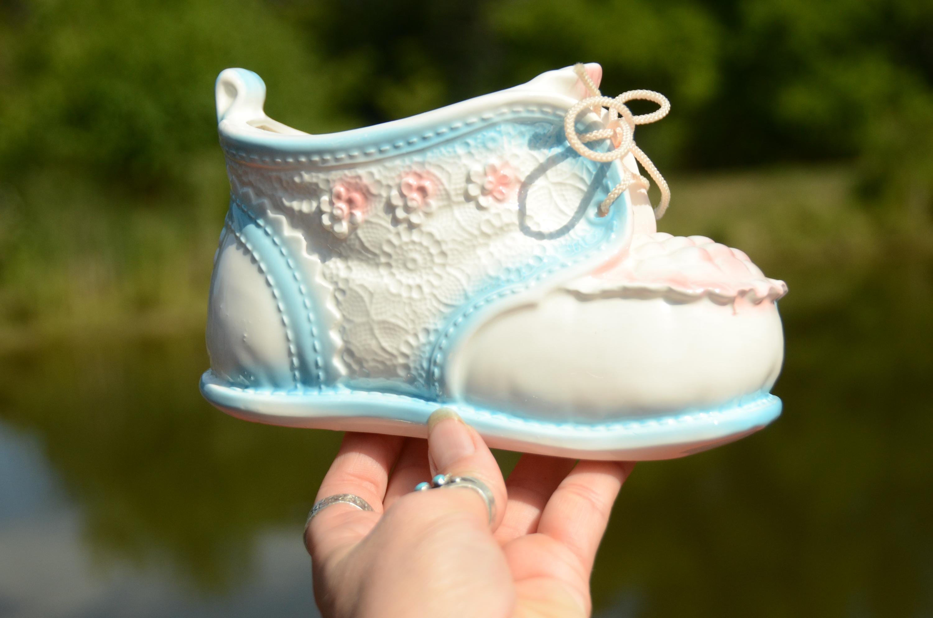 Vintage PARMA Ceramic Baby Shoe Planter: Blue & Pink Nursery Decor