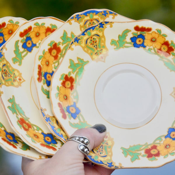 Art Deco BOWLS & SAUCERS | John Maddock and Sons England Porcelain Bone China "Minerva Cairo" circa 1927-1930 | Antique Porcelain Dishes