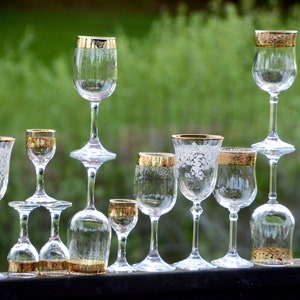 BOHEMIA GLASS Verres à pied en cristal | Verres à vin dorés gaufrés Cascade | Verres à pied transparents, dorés, blancs | Verres de mariage # N-1 (cordial)