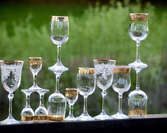 Bohemia Crystal Gold Embossed Wine Glass - Cascade Floral Stemware