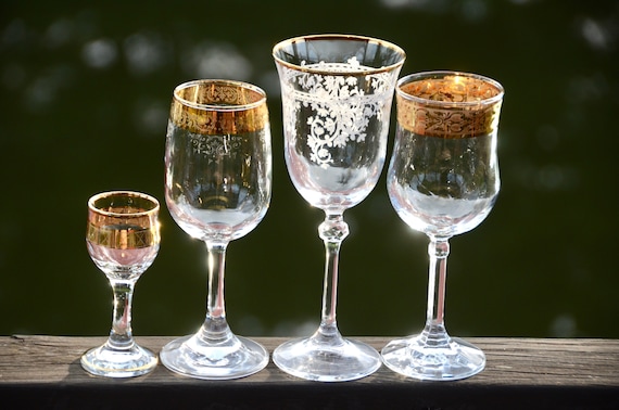 BOHEMIA GLAS Crystal Stemware Cascade Reli f Gouden Wijnglazen