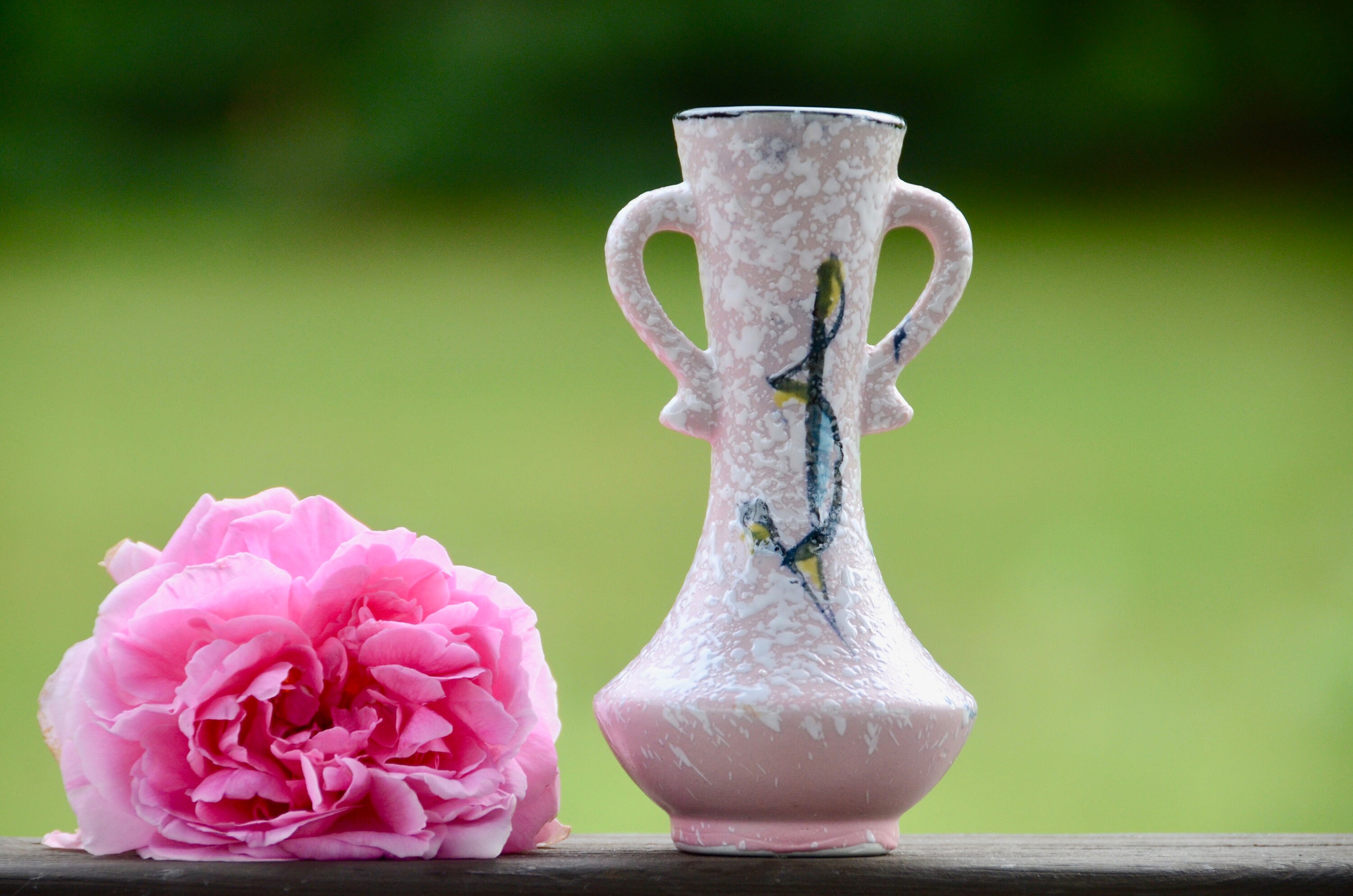 MidCentury BUD VASE Pink Splatter Paint MCM DoubleHandle Etsy