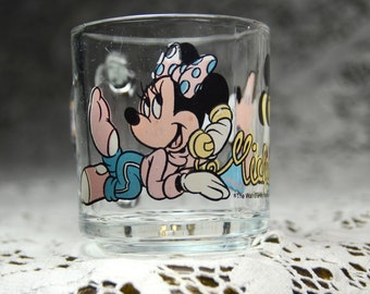 Vintage Mickey and Minnie Mouse Glass Mug, Disney Collectible #161194