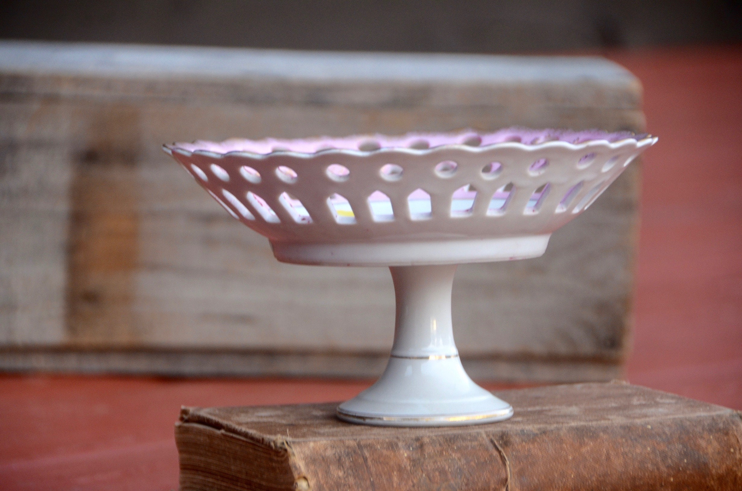 Porcelain PEDESTAL COMPOTE Fruit Dish Reticulated Open Lace - Etsy