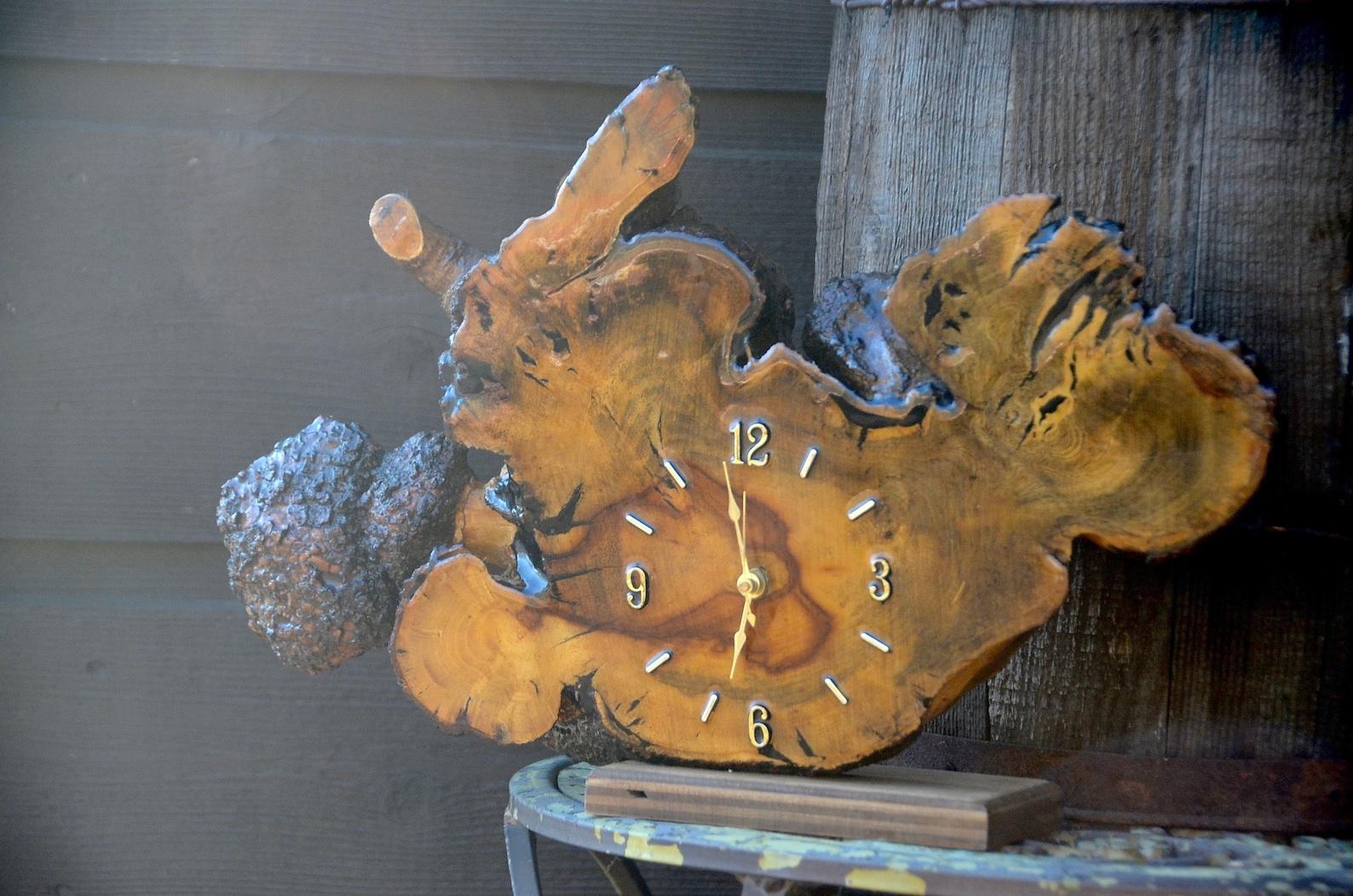 BURL WOOD Clock Mid Century Wood Table Clock Burl Mid Etsy