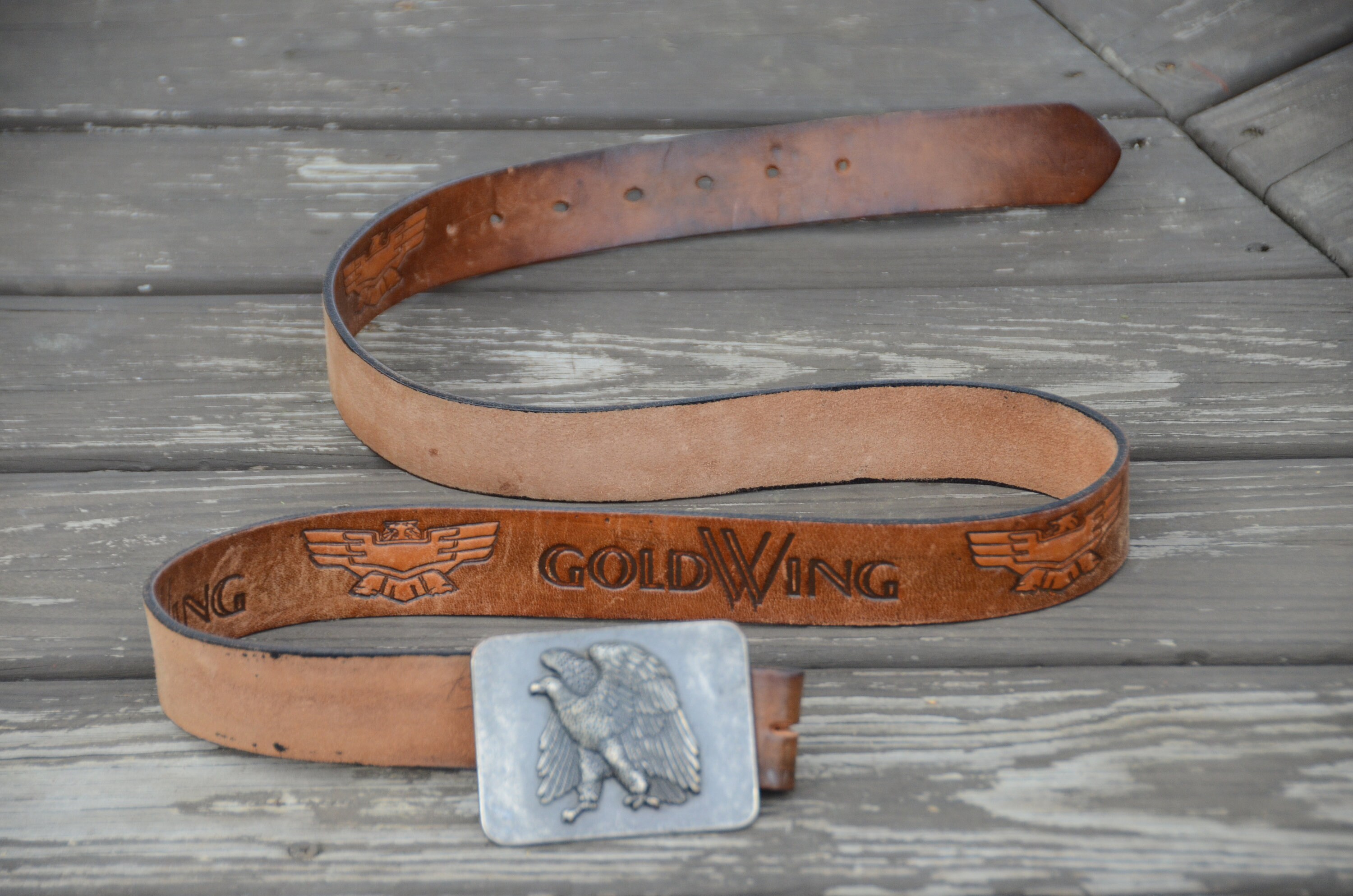 Vintage GOLD WING Leather Belt with Eagle Tooled Leather | Etsy