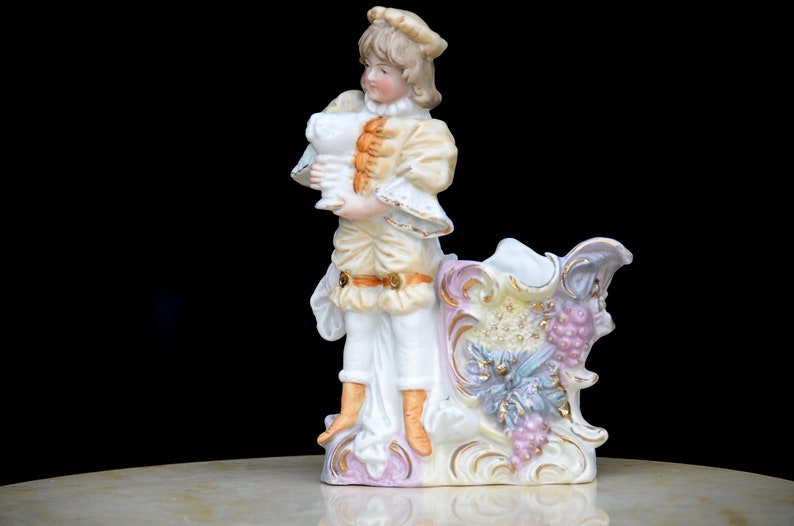 Rococo Victorian Figurine Planter Vase. Porcelain/Bone China Planter Vase.Rococo Decor. Victorian Vase. Edwardian Vase. Bisque Planter. #f5 image 1
