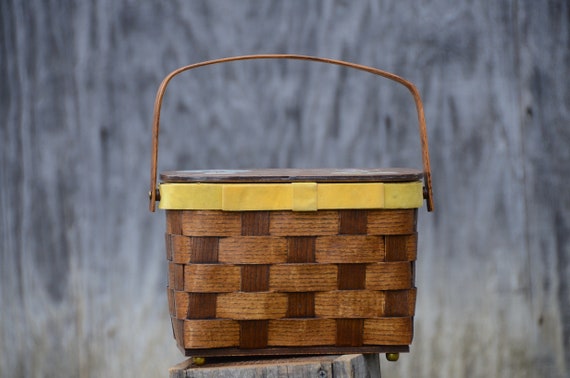 Retro Caro Nan Style Basket Purse. Wood Mid-Centu… - image 9