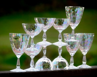 Fostoria Shell Pearl Iridescent Vinglas: Barglas från mitten av århundradet (säljs styckvis)
