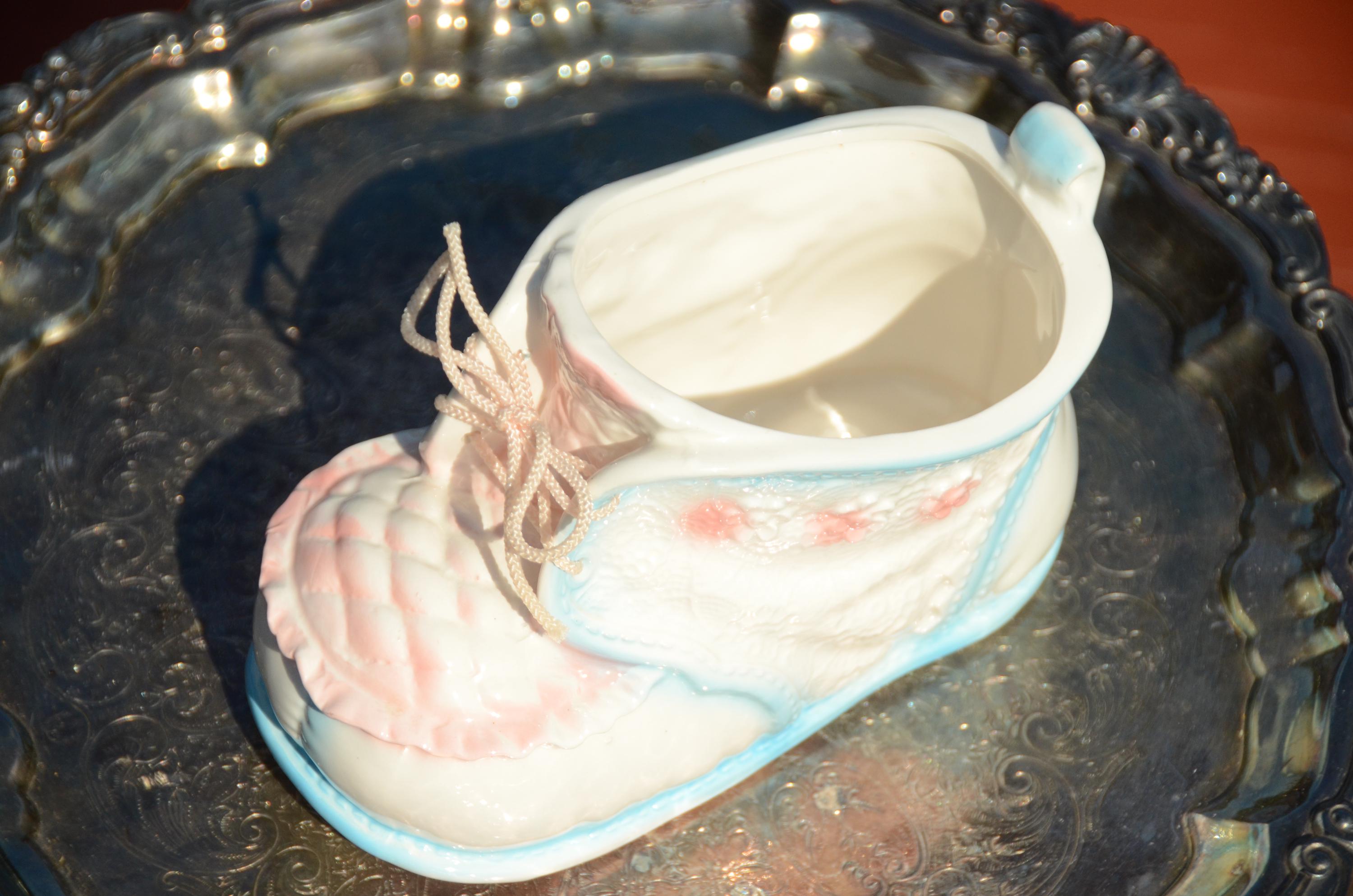 Vintage PARMA Ceramic Baby Shoe Planter: Blue & Pink Nursery Decor