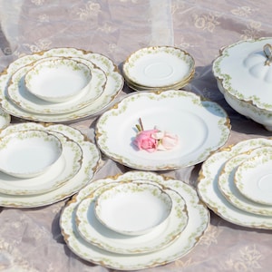 Haviland France Limoges 1842-1931 | Green Rose with Gold Trim|Limoges Dining Set Dishes, Plates, Berry Bowls, Saucers |1894-1931 Stamp #71-P
