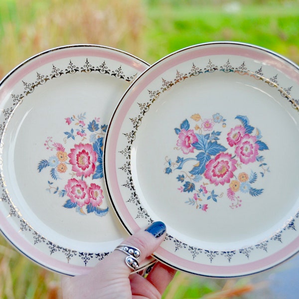 Taylor Smith China USA 7472 PORCELAIN PLATES | Pink, Magenta, Blue, Yellow, Gold | Replacement China #I301
