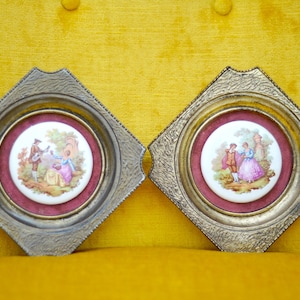 Pair of Antique E.A. Riba Co. Porcelain Victorian Wall Hangings. Victorian Home Decor. Courting Couples. Jean-Honoré Fragonard Rococo. #M1