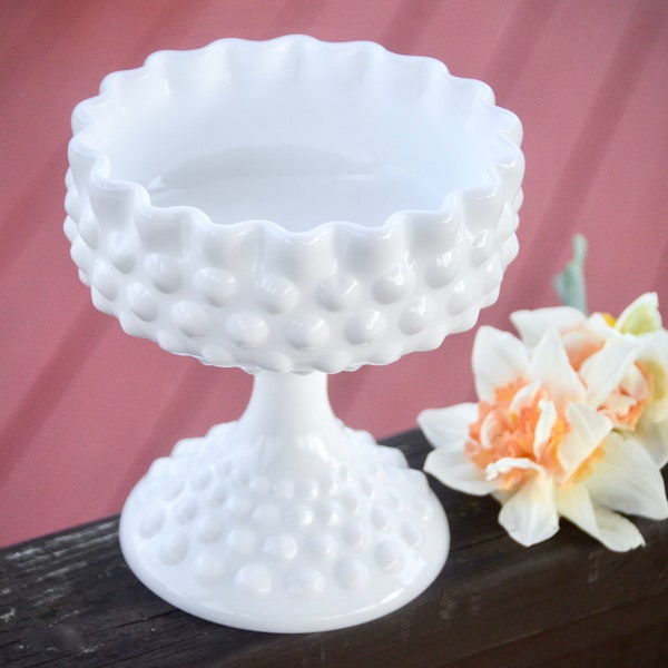 FENTON Hobnail Milk Glass Compote Candy Dish | Unmarked Fenton | White Wedding Dishes | Wedding Candy Dishes | Wedding Dessert Table #B130