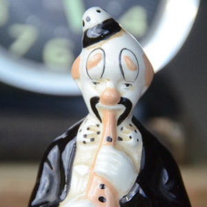 CLOWN FIGURINE Playing a Saxophone | Collectible Clowns | Circus Carnival Decor | Black and White Clown  #N305