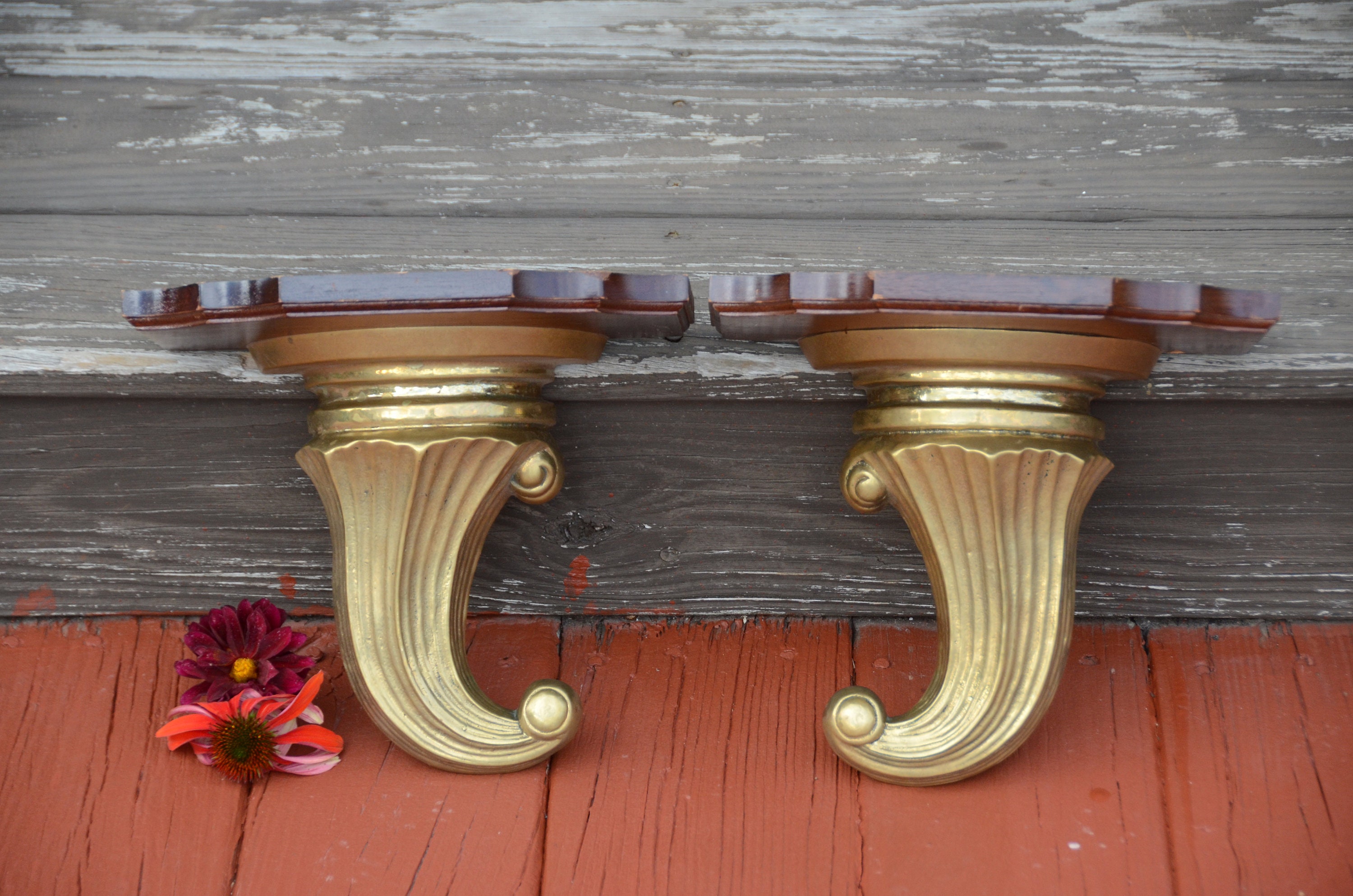 antique【wall shelf】シャビー ブラケット 飾り棚 欅 無垢材 木製
