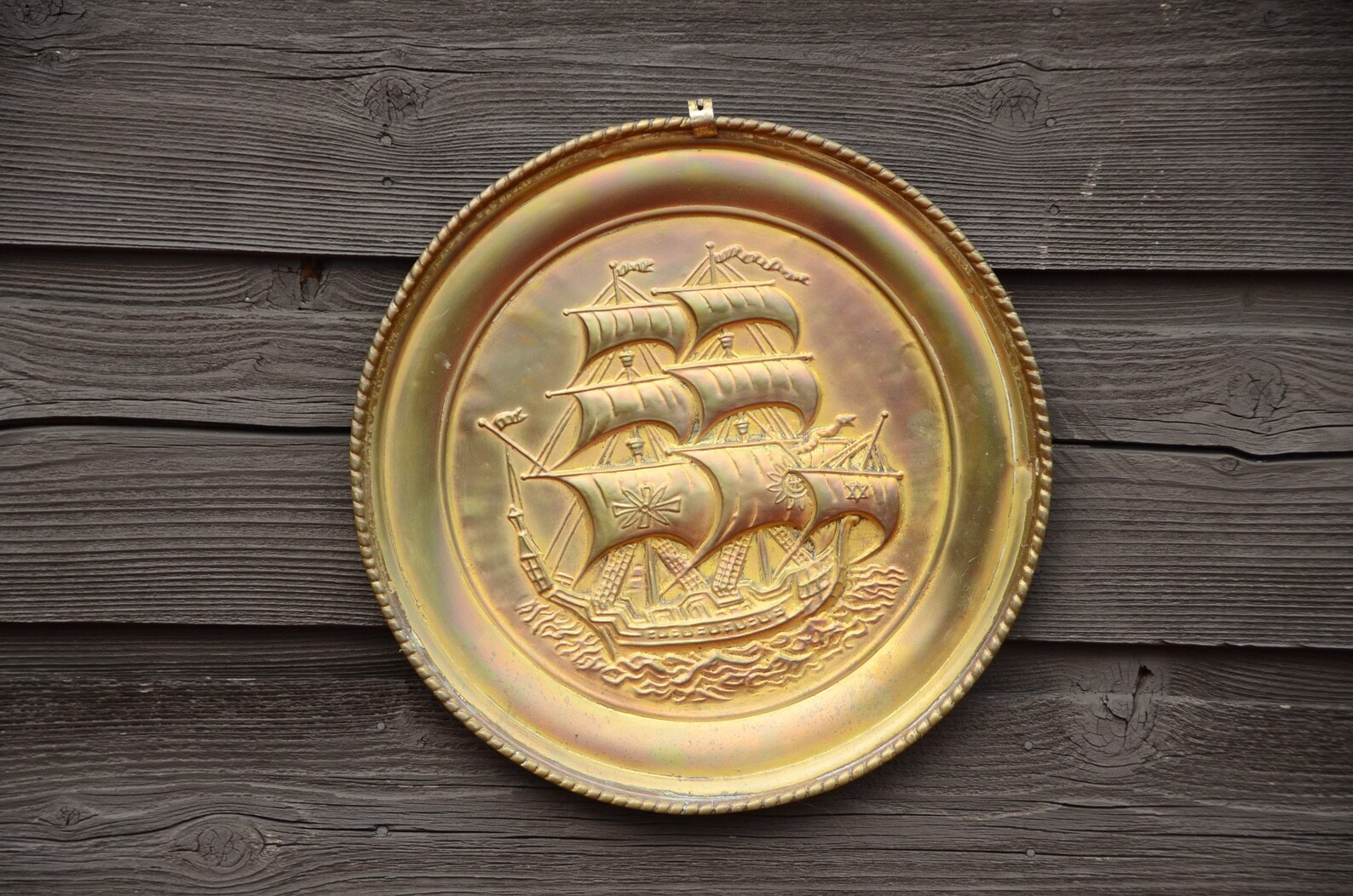 Vintage Brass Boat Wall Hanging Large Plate Nautical Decor Etsy