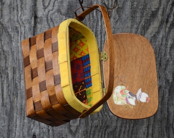 Vintage Woven Wood Basket Purse: Caro Nan Style, Quilt Lined | Basket Hand Bag | Mid-Century MOD Basket Purse #C
