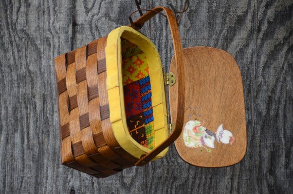 Retro Caro Nan Style Basket Purse. Wood Mid-Centu… - image 1