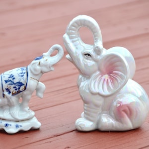 Vintage Ceramic Elephant Figurines: Opalescent Glaze or Circus Decor