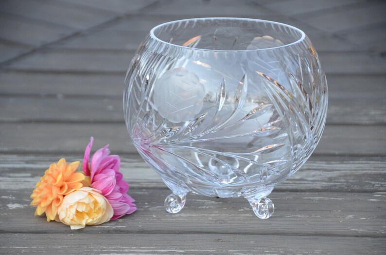 HUGE Crystal Cut Clear Glass ROSE BOWL Wedding Centerpiece Etsy