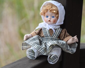 Boneca de porcelana vintage com touca | Boneca antiga | Boneca loira morango/cabelo ruivo | Boneca ruiva | Boneca vitoriana | #X