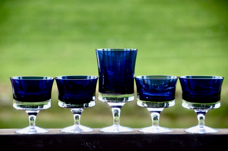 Denby Mirage blått glasglas från mitten av århundradet: Vin-/vattenbägare #N128 bild 2