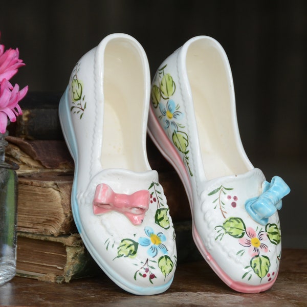 PORCELAIN SHOES| Cottage Chic Shoes | Mother's Day Gift | Porcelain Slippers | Shoe Succulent Planter | Slipper Planter Vase #N202